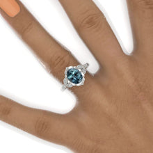 Load image into Gallery viewer, 2 Carat Oval Teal Sapphire Halo Engagement Ring