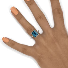Load image into Gallery viewer, 4 Carat Emerald Cut Teal Sapphire Double Hidden Halo Engagement Ring