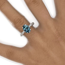 Load image into Gallery viewer, 14K White Gold 2 Carat Oval Teal Sapphire Twisted Shank Engagement Ring