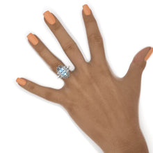 Load image into Gallery viewer, 14K White Gold 3 Carat Oval Genuine Aquamarine Halo Engagement Ring