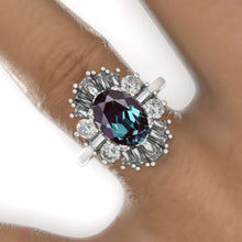 Load image into Gallery viewer, 14K White Gold 3 Carat Oval Alexandrite Halo Engagement Ring