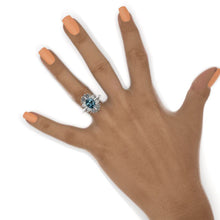 Load image into Gallery viewer, 14K White Gold 3 Carat Oval Teal Sapphire Halo Engagement Ring