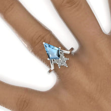 Load image into Gallery viewer, 2.5 Carat Kite Genuine Aquamarine Engagement Ring. 2.5CT Fancy Shape Aquamarine Ring