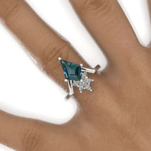 Load image into Gallery viewer, 2.5 Carat Kite Teal Sapphire Engagement Ring. 2.5CT Fancy Shape Teal Sapphire Ring