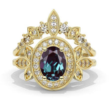 Load image into Gallery viewer, Oval Alexandrite Halo 14K White Gold  Engagement Ring, Eternity Ring Set