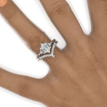 Load image into Gallery viewer, 14K White Gold 3 Carat Hexagon Alexandrite Halo Engagement Ring, Eternity Ring Set