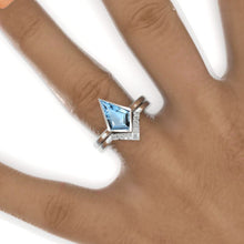 Load image into Gallery viewer, 2.5 Carat Kite Genuine Aquamarine Engagement Ring. 2.5CT Fancy Shield Shape Genuine Aquamarine Ring Set
