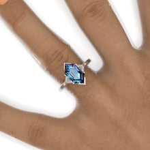 Load image into Gallery viewer, 3 Carat Hexagon Alexandrite Halo 14K White Gold Engagement Ring