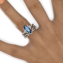 Load image into Gallery viewer, 14K White Gold 3 Carat Hexagon Alexandrite Halo Engagement Ring, Eternity Ring Set