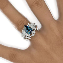 Load image into Gallery viewer, 3CT Pear Shape Moissanite Engagement Ring Set, 3 Carat Pear Floral Twig Design 14K White Gold,