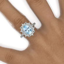 Load image into Gallery viewer, 2 Carat Oval Genuine Aquamarine Halo Vintage 14K White Gold Engagement Ring