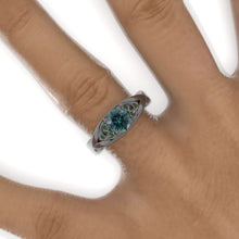 Load image into Gallery viewer, 14K Black Gold Teal Sapphire Celtic Engagement Ring
