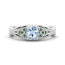 Load image into Gallery viewer, Genuine Aquamarine Celtic Engagement Ring 14K White Gold