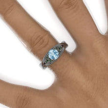 Load image into Gallery viewer, 14K Black Gold Genuine Aquamarine Celtic Engagement Ring