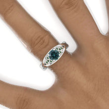Load image into Gallery viewer, Teal Sapphire Celtic Engagement Ring 14K White Gold