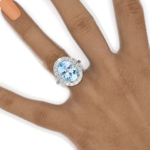 Load image into Gallery viewer, 10 Carat Oval Genuine Aquamarine Halo 14K White Gold Engagement Ring