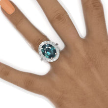 Load image into Gallery viewer, 10 Carat Oval Teal Sapphire Halo 14K White Gold Engagement Ring