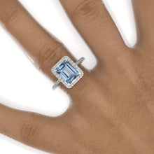 Load image into Gallery viewer, 3 Carat Emerald Cut Genuine Aquamarine Halo Engagement Ring