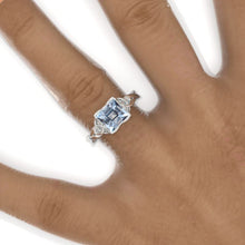 Load image into Gallery viewer, 2 Carat Princess Genuine Aquamarine Celtic Engagement Ring 14K White Gold Ring