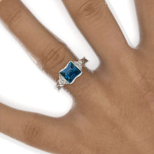 Load image into Gallery viewer, 2 Carat Teal Sapphire Celtic Engagement Ring 14K White Gold Ring