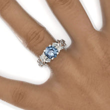Load image into Gallery viewer, 3 Carat Hexagon Genuine Aquamarine Floral 14K White Gold Engagement Ring