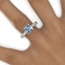Load image into Gallery viewer, 2 Carat Cushion Cut Vintage Style Genuine Aquamarine White Gold Engagement Ring