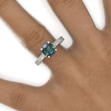 Load image into Gallery viewer, 2 Carat Cushion Cut Vintage Style Teal Sapphire White Gold Engagement Ring