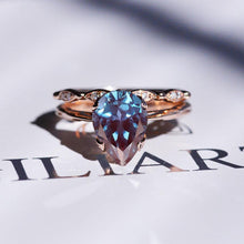Load image into Gallery viewer, 3 Carat Pear Alexandrite Engagement Eternity Rose Gold Ring Set