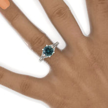 Load image into Gallery viewer, 2 Carat Round Teal Sapphire Hidden Halo Victorian Style Engagement Ring