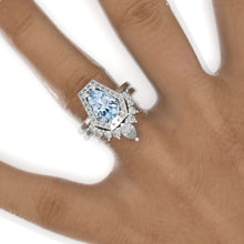 Load image into Gallery viewer, 3 Carat Pear Genuine Aquamarine Halo Engagement Ring. Eternity Ring Set