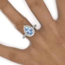 Load image into Gallery viewer, Luxury 3 Carat Pear Genuine Aquamarine Halo Engagement Ring