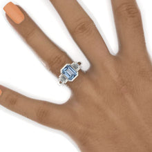 Load image into Gallery viewer, 3 Carat Emerald Cut Bezel Set Genuine Aquamarine Five-Stone Engagement Ring