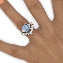 Load image into Gallery viewer, 3 Carat Emerald Cut Cluster Genuine Aquamarine White Gold Engagement Ring Set