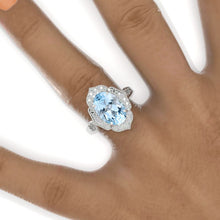 Load image into Gallery viewer, 4 Carat Oval Genuine Aquamarine Halo Engagement Ring, Promise Ring For Her, Aquamarine Wedding Ring, 14K Gold Oval Aquamarine Engagement Ring