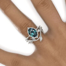 Load image into Gallery viewer, 3 Carat Oval Teal Sapphire 14K White Gold Engagement Ring, Eternity Ring Set