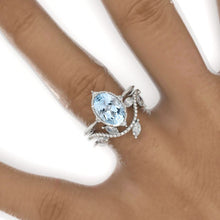Load image into Gallery viewer, 3 Carat Oval Genuine Aquamarine 14K White Gold Engagement Ring, Eternity Ring Set