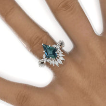 Load image into Gallery viewer, 2.5 Carat Kite Teal Sapphire Halo 14K White Gold Engagement Ring