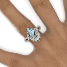 Load image into Gallery viewer, 2.5 Carat Kite Genuine Aquamarine Halo 14K White Gold Engagement Ring
