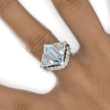 Load image into Gallery viewer, 3 Carat Hexagon Genuine Aquamarine Halo 14K White Gold Engagement Ring, Eternity Ring Set