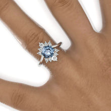 Load image into Gallery viewer, 3 Carat Hexagon Genuine Aquamarine Halo 14K White Gold Engagement Ring