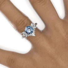 Load image into Gallery viewer, 3 Carat Hexagon Genuine Aquamarine Cluster Halo 14K White Gold Engagement Ring