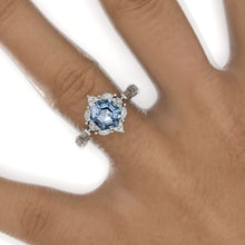 Load image into Gallery viewer, 3 Carat Hexagon Genuine Aquamarine Halo 14K White Gold Engagement Ring