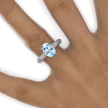 Load image into Gallery viewer, 3 Carat Oval Genuine Aquamarine Halo 14K White Gold Engagement Ring