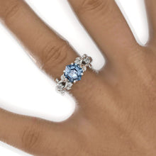 Load image into Gallery viewer, 3 Carat Hexagon Genuine Aquamarine Floral 14K White Gold Engagement Ring