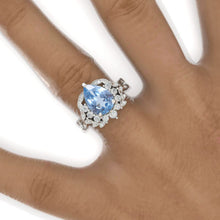 Load image into Gallery viewer, 3 Carat Pear Genuine Aquamarine Halo Floral Twig Engagement Ring 14K White Gold Ring