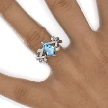 Load image into Gallery viewer, 2.5 Carat Kite Genuine Aquamarine Twig Floral 14K White Gold Engagement Ring