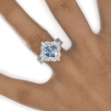 Load image into Gallery viewer, 3 Carat Cushion Genuine Aquamarine Halo 14K White Gold Engagement Ring, Eternity Ring Set