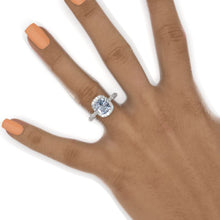 Load image into Gallery viewer, 2 Carat 9x7mm Cushion Cut Vintage Style Halo Genuine Aquamarine White Gold Engagement Ring