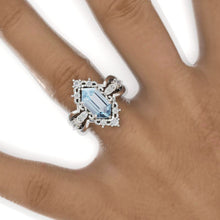 Load image into Gallery viewer, 3 Carat Hexagon Genuine Aquamarine Cluster Halo 14K White Gold Engagement Ring Set
