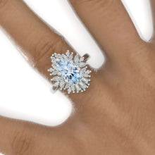 Load image into Gallery viewer, 3 Carat Pear Cut Genuine Aquamarine Halo Gold Engagement Ring